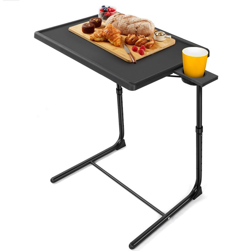 LORYERGO TV Tray - TV Table for Eating, Folding Table Trays with 6 Height & 3 Tilt Angle, TV Tray Table with Removeable Cup Holder, Dinner Tray for Eating or Working on Couch, Bed & Office - Image 1